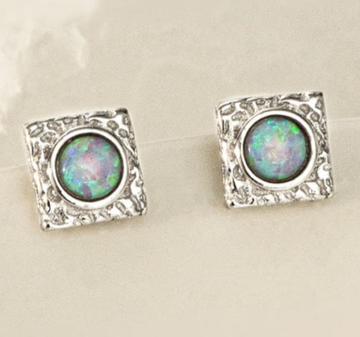 S925 Platinum Blue Opal Oval Square Vintage Stud Earring, 0.0040 kg