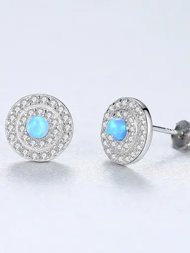 925 Silver Classic Disc Opal Earring, 0.0060 kg