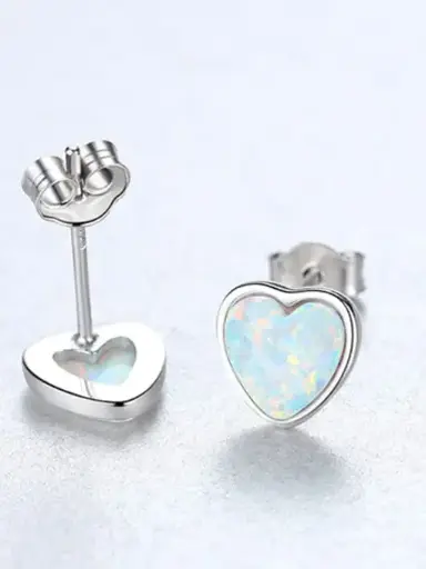 925 Silver Opal Heart Stud Earring, 0.0011 kg