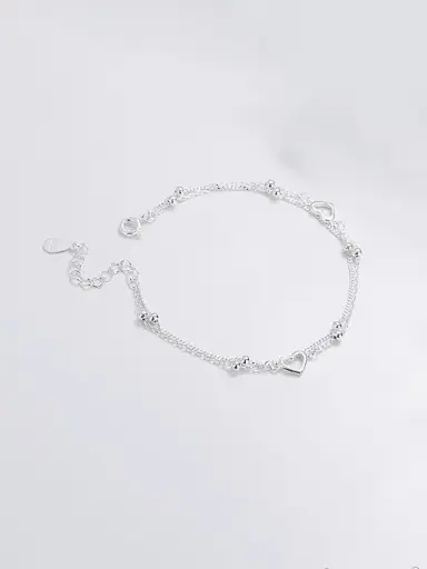 S925 Vintage Heart and Bead Strand Bracelet, 0.0050 kg