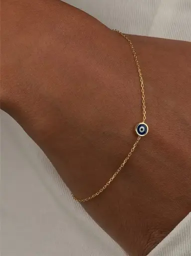 S925 14k Gold Plated Cubic Zirconia Evil Eye Link Bracelet, 0.0040 kg