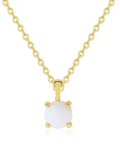 S925 14K Gold Plated White Round Opal Necklace, 0.0030 kg
