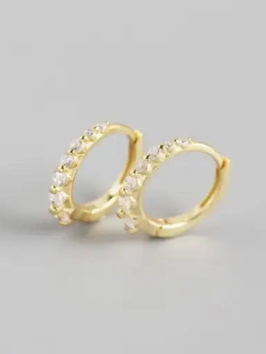 S925 14K Gold Plated White Cubic Zirconia Huggie Earring, 0.0040 kg