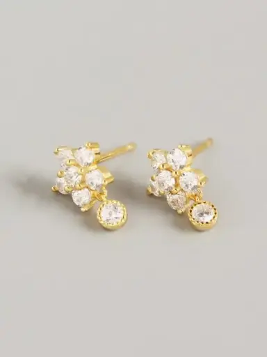 S925 14K Gold Plated Rhinestone White Flower Stud Earring, 0.0050 kg