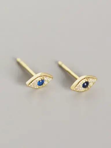 S925 14K Gold Plated Rhinestone Blue Evil Eye Stud Earring, 0.0040 kg