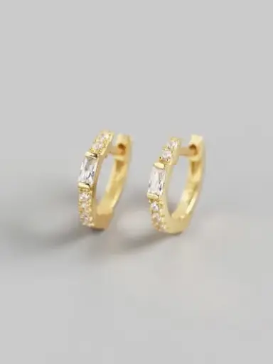 S925 14K Gold Plated Rhinestone White Geometric Huggie Earring, 0.0050 kg