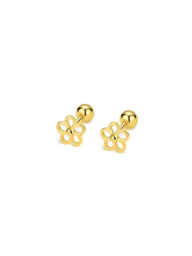 S925 14K Gold Plated Hollow Flower Stud Earring, 0.0040 kg