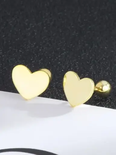 S925 14K Gold Plated Heart Stud Earring, 0.0040 kg