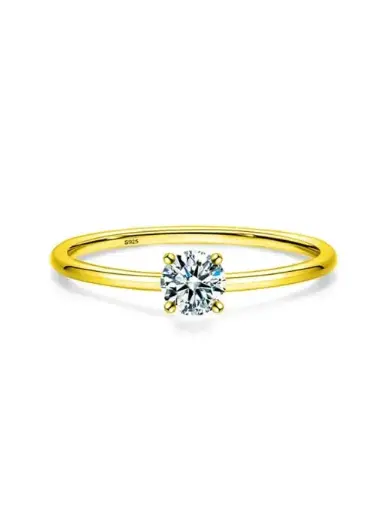 S925 14K Gold Plated Round Moissanite Band Ring US 6, 0.0040 kg