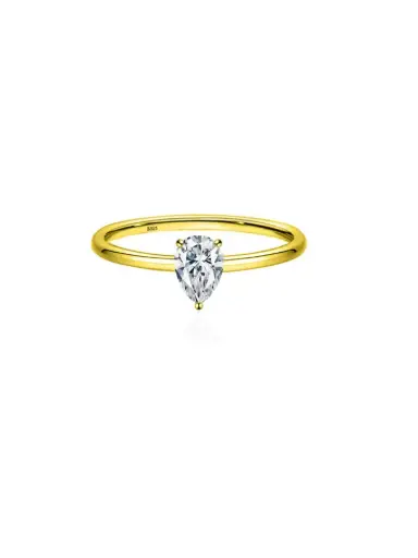 S925 14K Gold Plated Moissanite Pear Shaped Band Ring US 5, 0.0040 kg