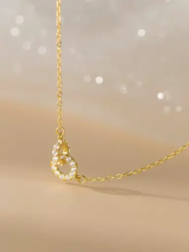 S925 14K Gold Plated Intertwined Cubic Zirconia Necklace, 0.0040 kg