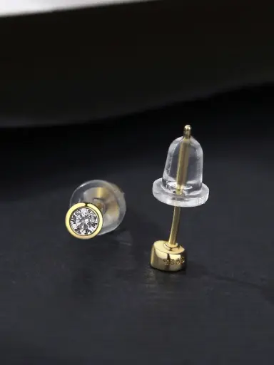 S925 14K Gold Plated Rhinestone Round Stud Earring, 0.0030 kg