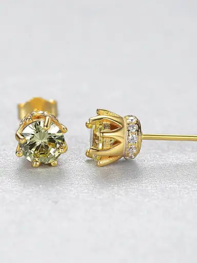S925 14K Gold Plated Irregular Crown Light Green Cubic Zirconia  Stud Earring, 0.0030 kg