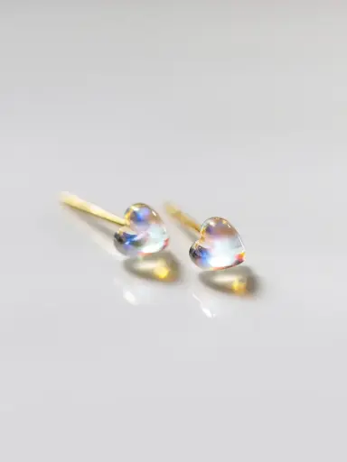 S925 14K Gold Plated Crystal Heart  Stud Earring, 0.0040 kg