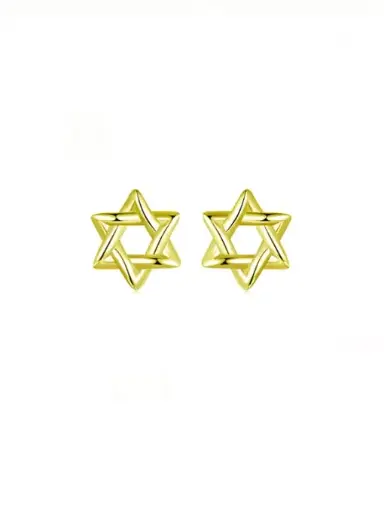 S925 14K Gold Plated Hollow Pentagram Stud Earring, 0.0040 kg