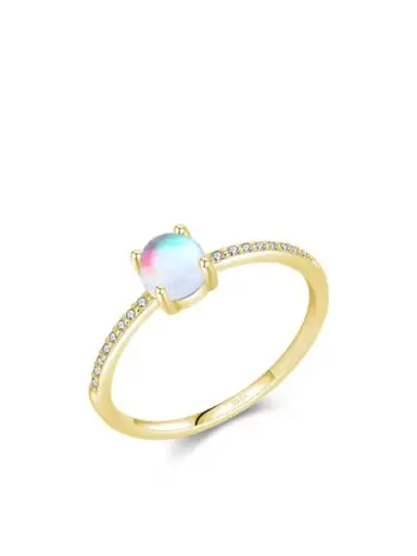 925 Silver 14K Gold Plated Opal Band Ring US 7, 0.0030 kg