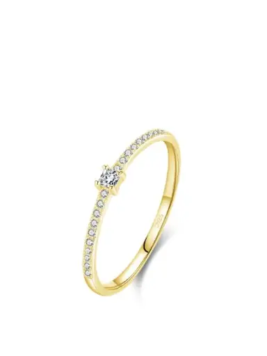 S925 14K Gold Plated Square Rhinestone Band Ring US 6, 0.0020 kg