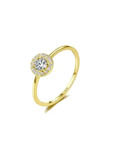 S925 14K Gold Plated Cubic Zirconia Geometric Band Ring US 9, 0.0030 kg