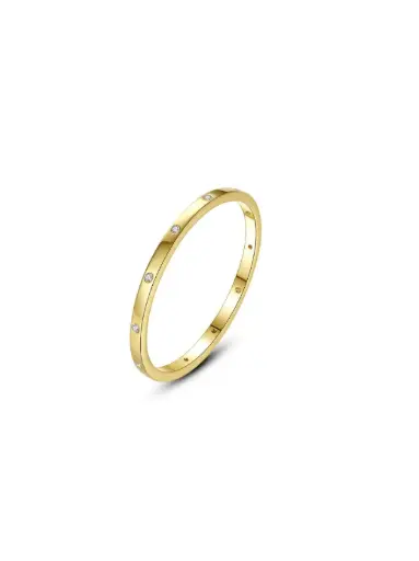 S925 14K Gold Plated Spaced Rhinestone Band Ring US 6, 0.0030 kg