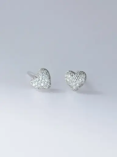 925 Silver Filled Cubic Zirconia Heart Stud Earring, 0.0050 kg 