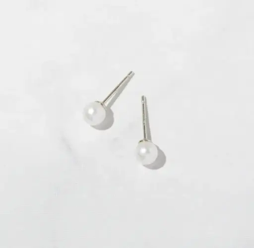 925 Silver Freshwater Pearl Round Minimalist Stud Earring, 0.0050 kg 