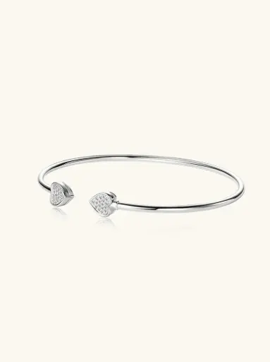 925 Silver Moissanite White Heart Cuff Bangle, 0.0016 kg 