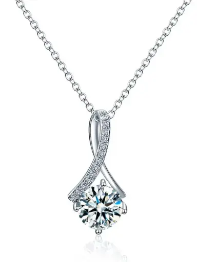 925 Silver Moissanite Inverted Round Geometric Dainty Necklace, 0.0060 kg