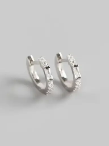 925 Silver Rhinestone White Geometric Huggie Earring, 0.0050 kg