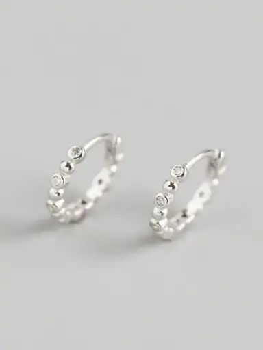 925 Silver Rhinestone White Bead Huggie Earring, 0.0040 kg